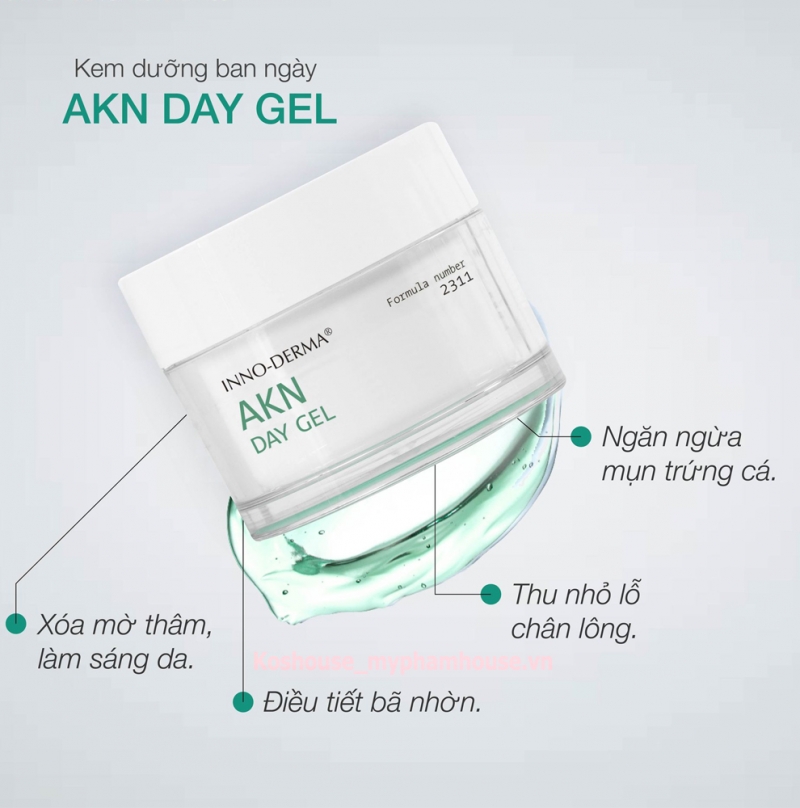 INNO DERMA Innoaesthetics Akn Day Gel Acne _ Gel đặc trị dành cho da dầu, mụn và phục hồi tổn thương da sau viêm